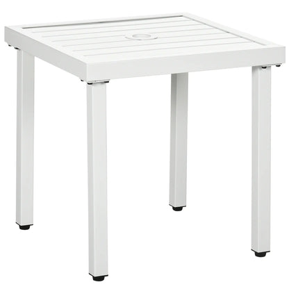 Outdoor Side Table, Patio End Table with Umbrella Hole, White