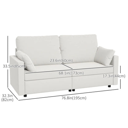 Modern 3 Seater Sofa, 77" Upholstered Couch, Cream White 3-Seater Sofas at Gallery Canada