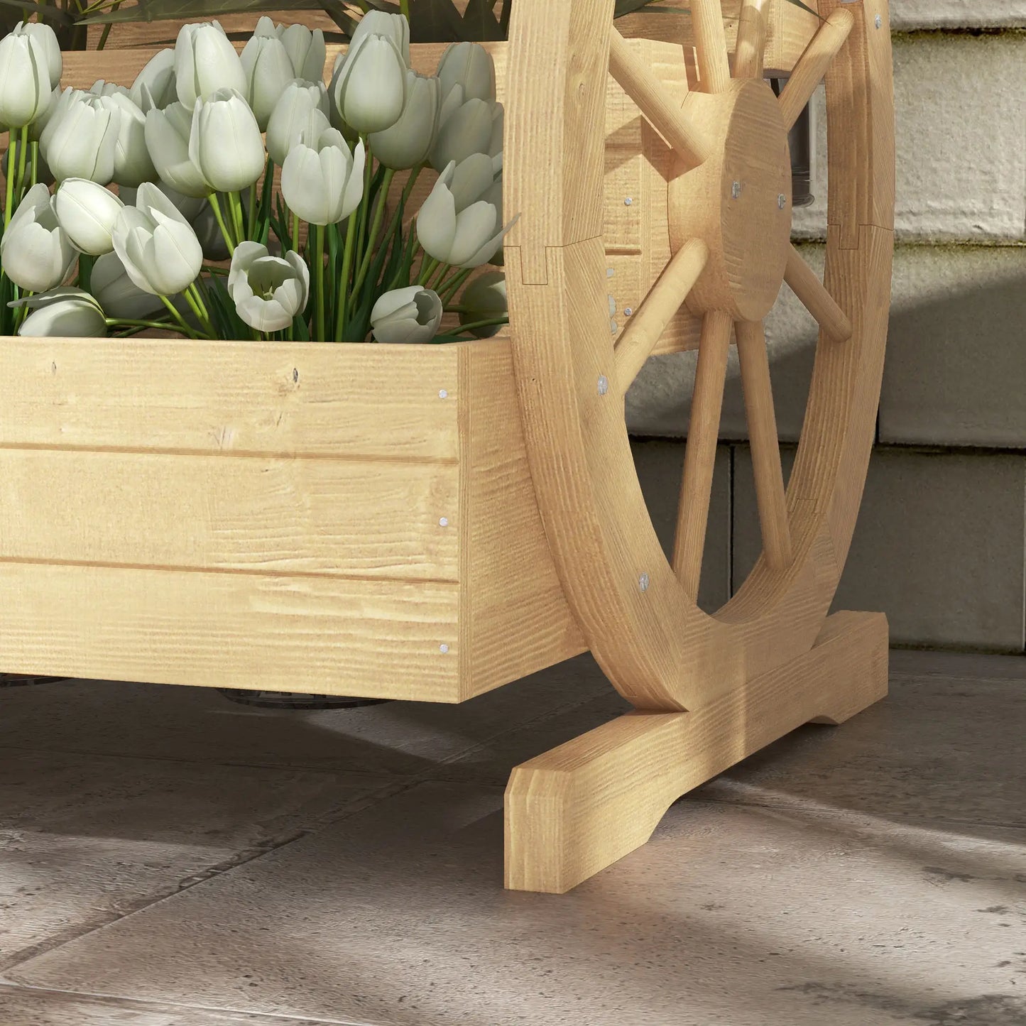 Wooden Wagon Planter Box, 3-Tier Raised Garden Bed, 24" x 24" x 22", Natural