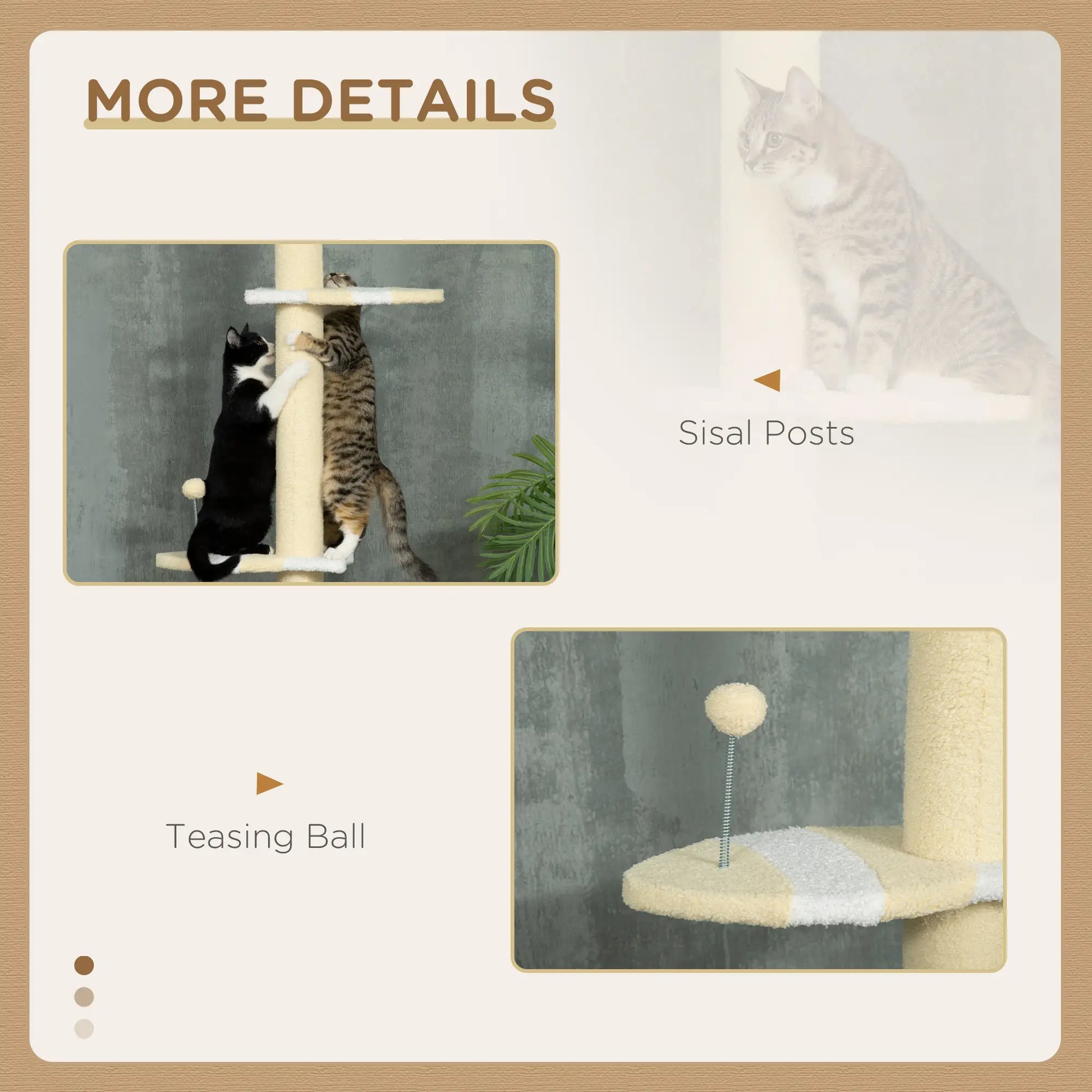 87"-102" Cat Tree, Sisal Scratching Posts, Anti-Tip Kit, Yellow Floor to Ceiling Cat Trees at Gallery Canada