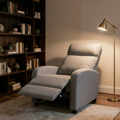 Fabric Recliner Manual Sofa Armchair, Light Grey Single Sofas at Gallery Canada