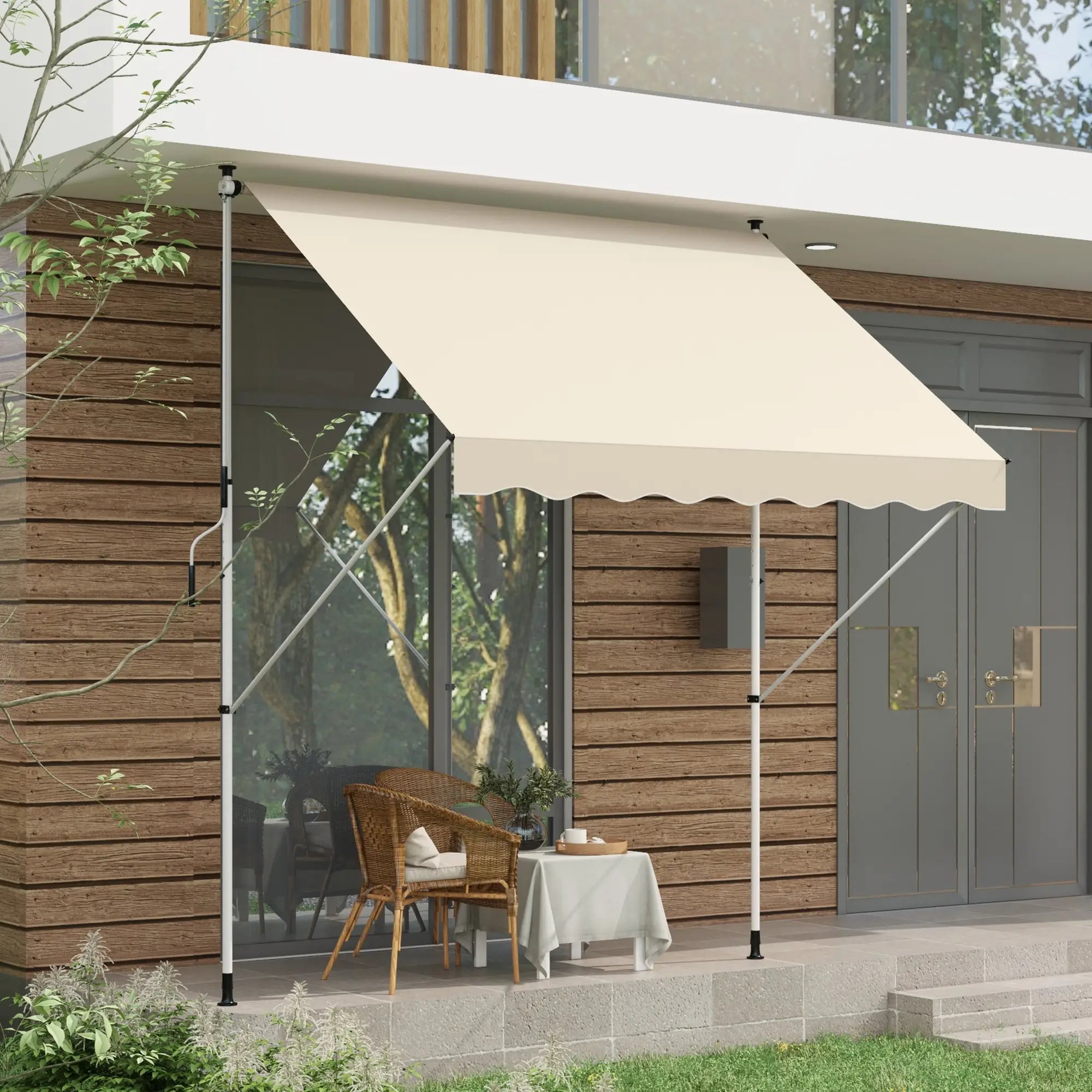 10x5ft Manual Retractable Awning, Water Resistant UV Protector, Beige Door Awnings at Gallery Canada