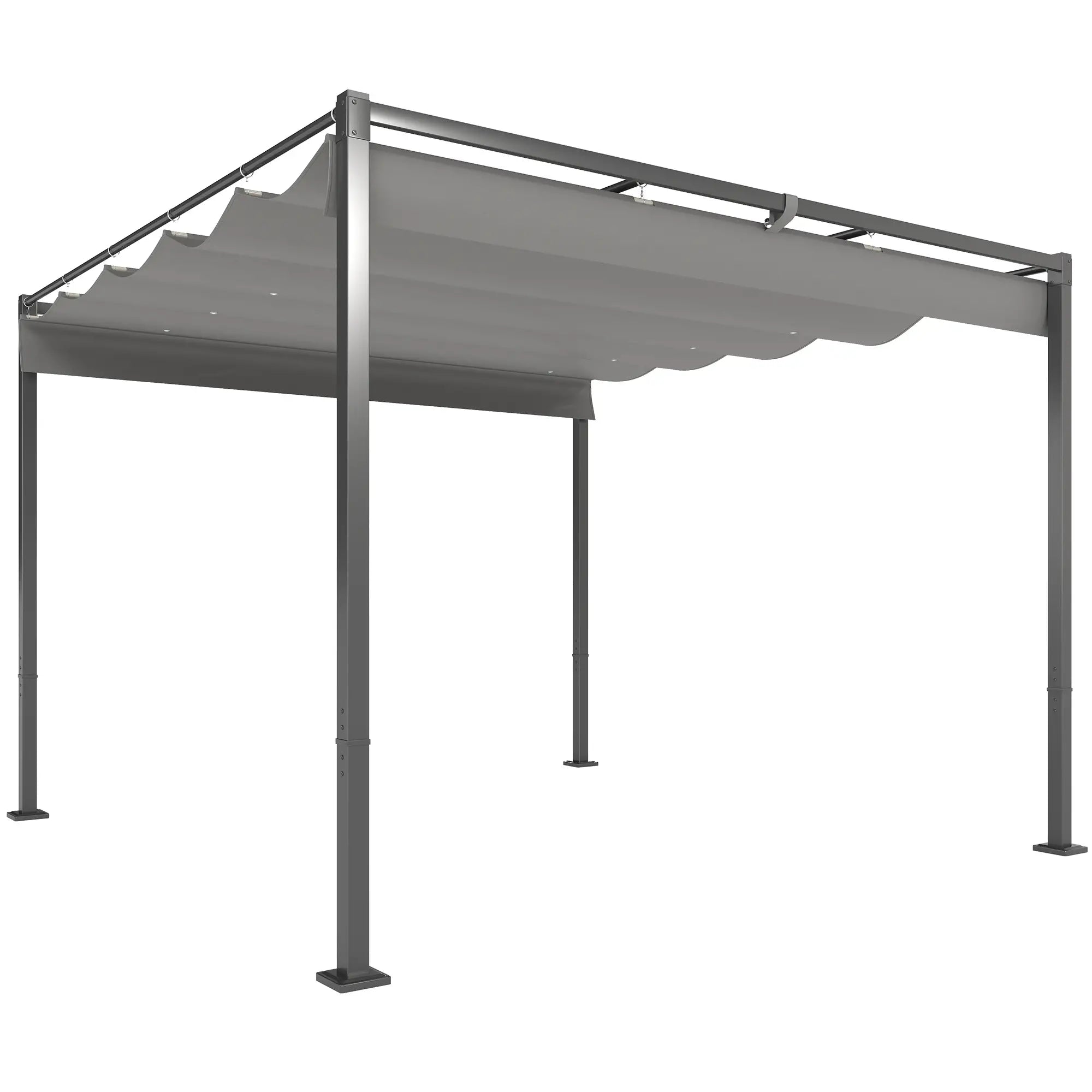 10' x 10' Grey Outdoor Gazebo, Retractable Pergola Canopy, UPF30+ Metal Kit, Grey Pergolas at Gallery Canada
