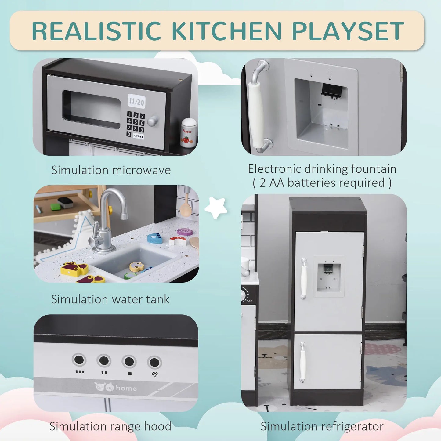 Kids Kitchen Play Set, Drinking Fountain, Microwave, Dark Brown Play Kitchen at Gallery Canada