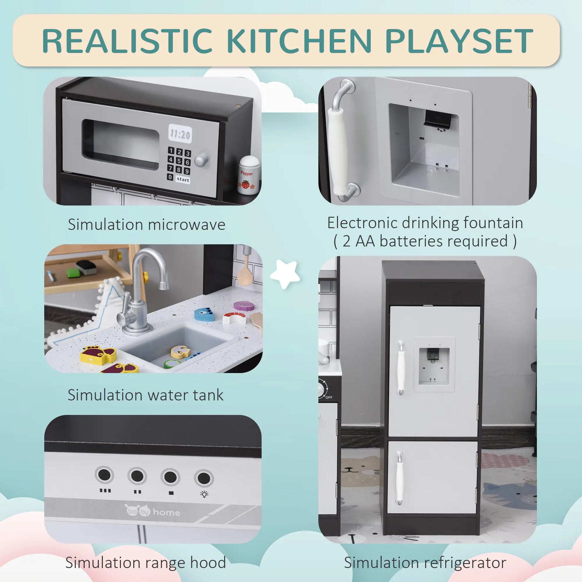 Kids Kitchen Play Set, Drinking Fountain, Microwave, Dark Brown Play Kitchen at Gallery Canada