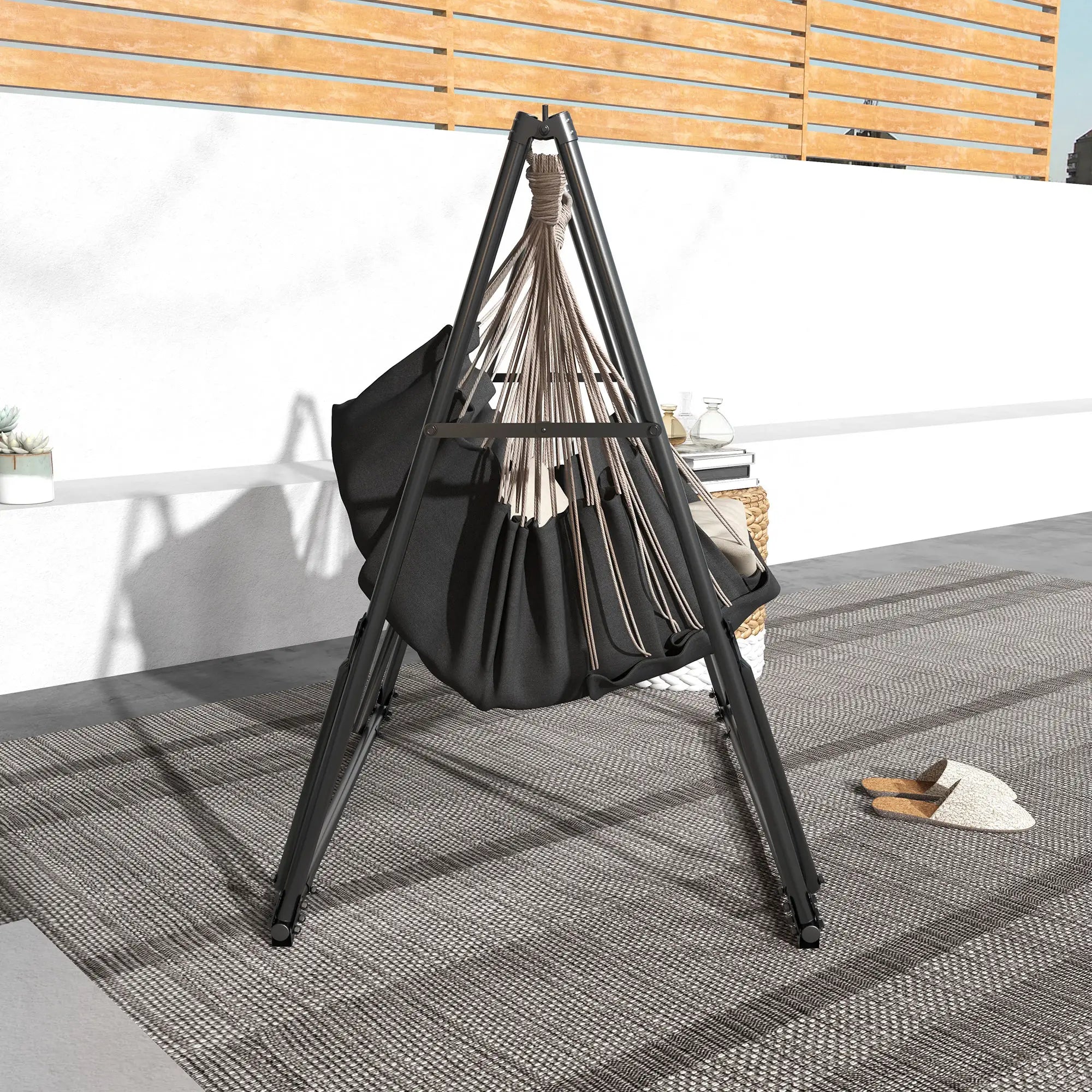 Foldable Hammock Stand, 2 In 1, 120kg Capacity, Black Hammock Stands at Gallery Canada