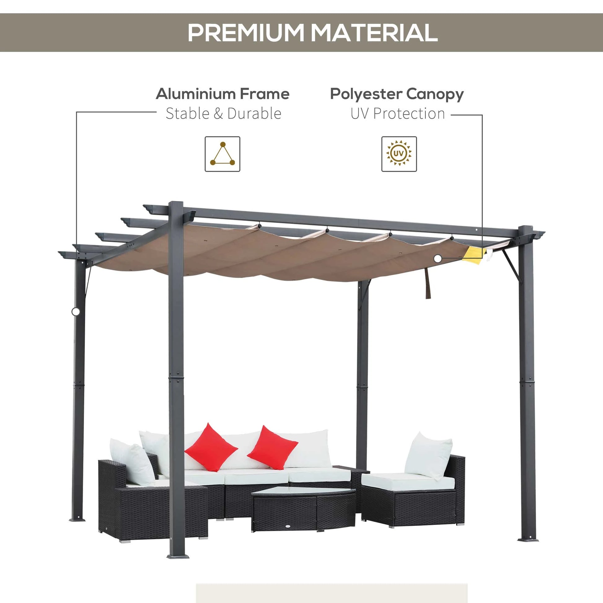 Retractable Roof Pergola, 10x10 Canopy, 9.8x9.8 Outdoor Shelter, Coffee Brown Pergolas at Gallery Canada
