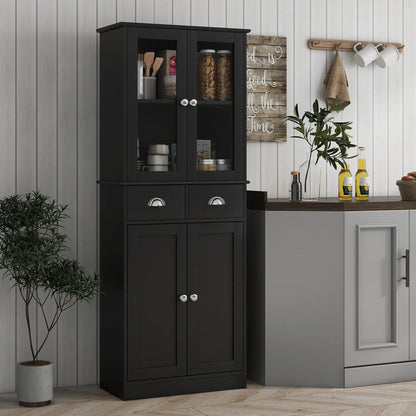 61" Kitchen Pantry Cabinet, Freestanding Farmhouse, Black Kitchen Pantry Cabinets at Gallery Canada