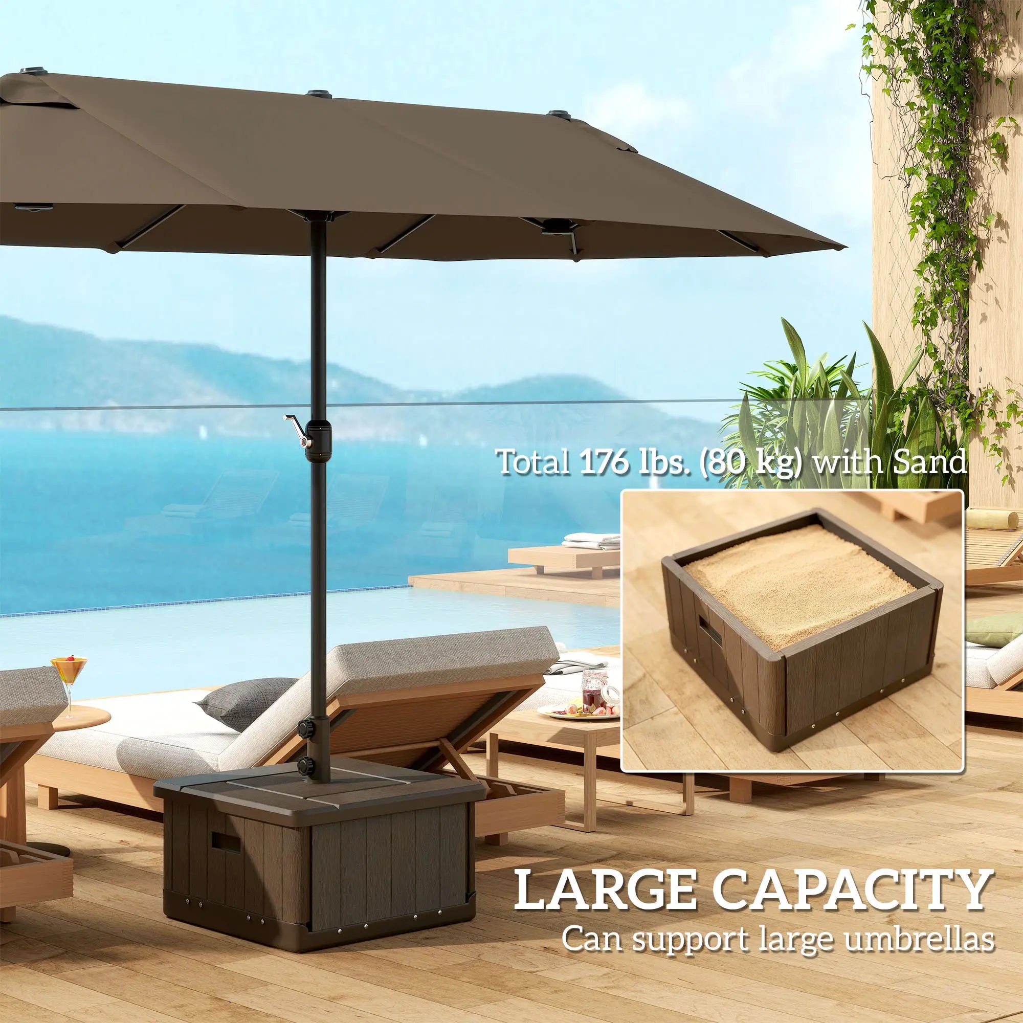 Outdoor Umbrella Base with Wheels, End Table, Flower Box, 176 lbs., Brown Umbrella Bases at Gallery Canada