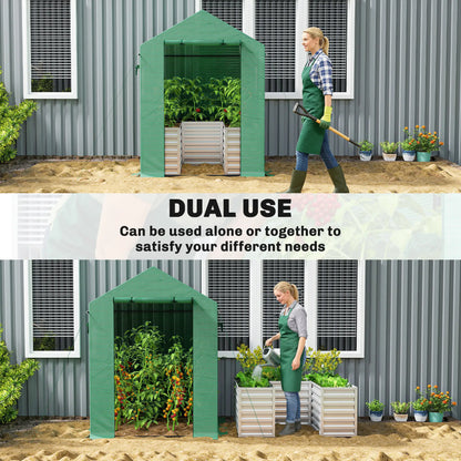 Greenhouse With Raised Garden Bed, Galvanized Metal Planter Box, 56" x 56" x 75", Green Portable Greenhouses at Gallery Canada