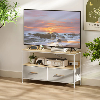 TV Stand With Charging Station, 2 Foldable Drawers, Open Shelf, 47 Inch, Oak TV Stands at Gallery Canada