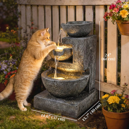 3-Tier Outdoor Water Fountain, Garden Waterfall With LED Lights, Pump Water Fountains at Gallery Canada