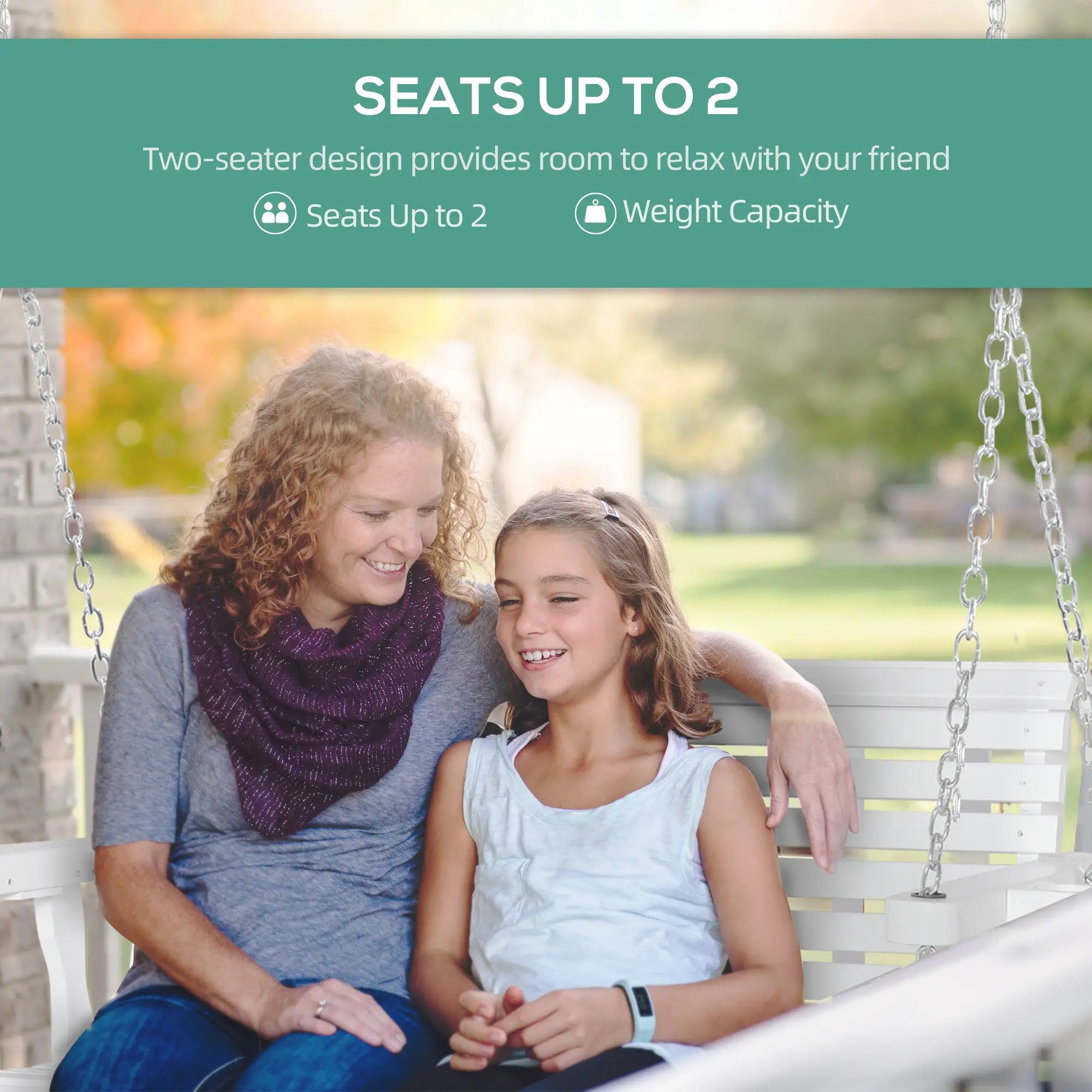 2 Seater Wooden Porch Swing, Outdoor Patio Chair with Cup Holder, White Hanging Porch Swings at Gallery Canada