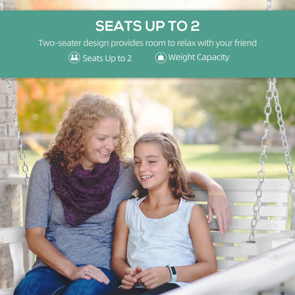 2 Seater Wooden Porch Swing, Outdoor Patio Chair with Cup Holder, White Hanging Porch Swings at Gallery Canada