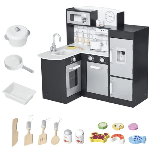 Kids Kitchen Play Set, Drinking Fountain, Microwave, Dark Brown