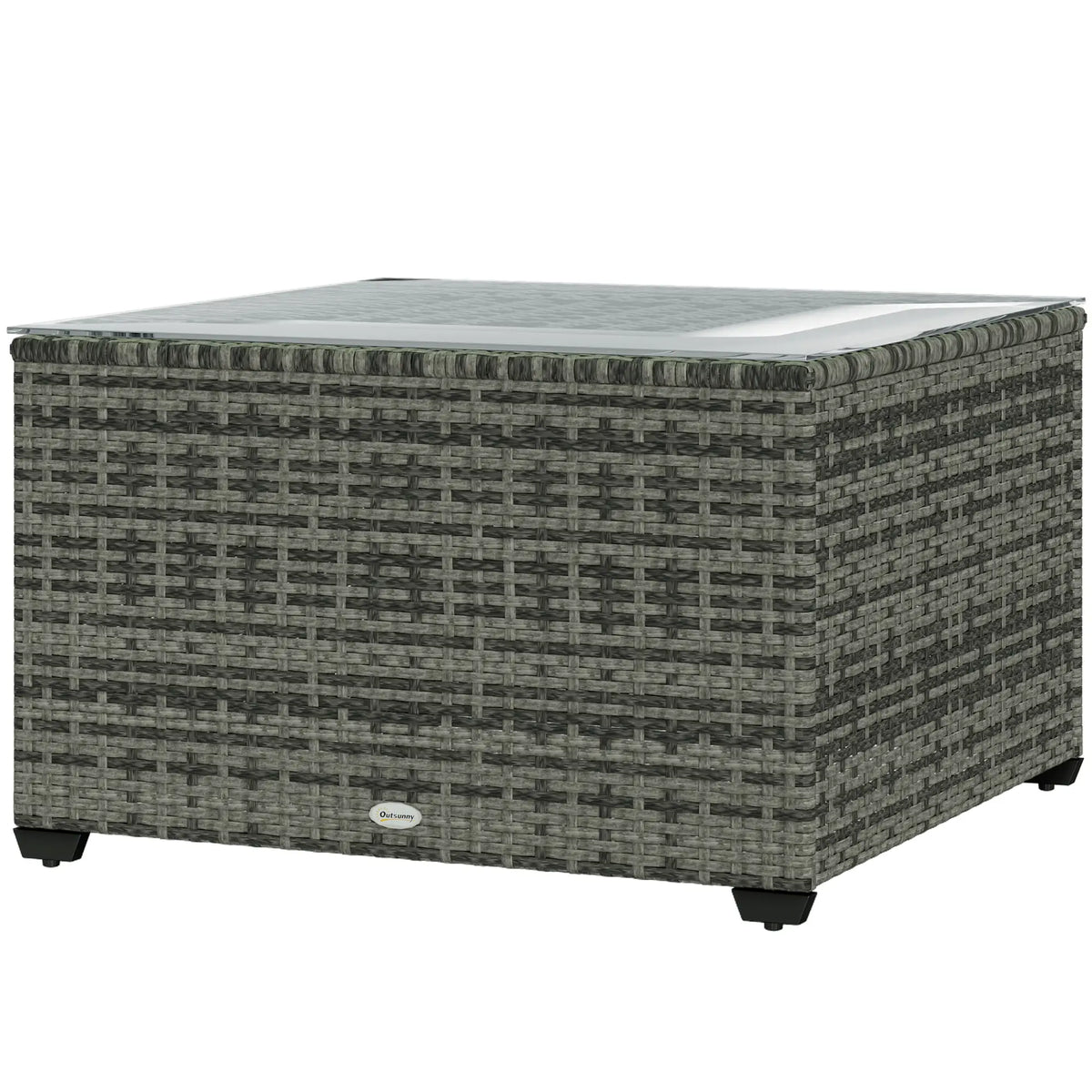 24.4" Patio Coffee Table, PE Rattan Outdoor Side Table, Tempered Glass Top, Light Grey Patio Side Tables Light Grey at Gallery Canada