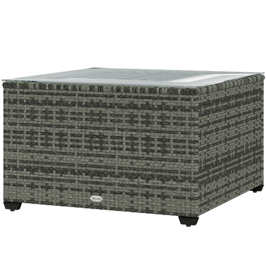 24.4" Patio Coffee Table, PE Rattan Outdoor Side Table, Tempered Glass Top, Light Grey Patio Side Tables Light Grey at Gallery Canada