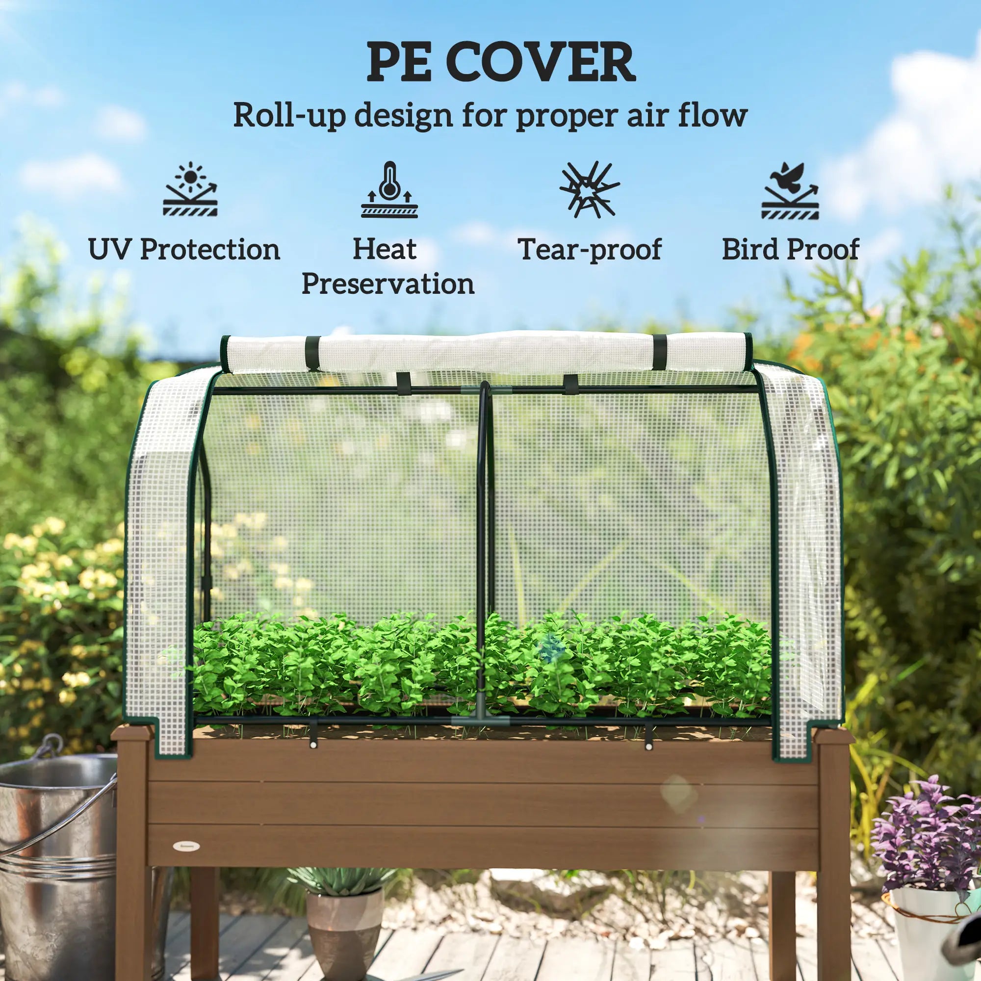 Raised Garden Bed With Greenhouse Cover, Elevated Wood Planter Box, Brown Elevated Garden Beds at Gallery Canada