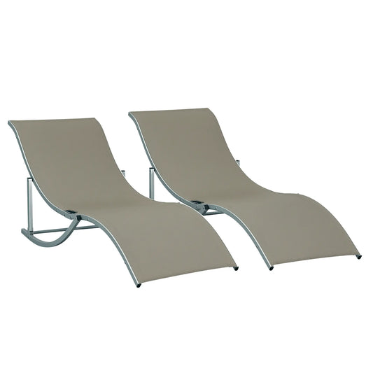 Foldable Pool Chaise Lounge Set of 2, 264lbs Capacity, Light Grey Lounger Chairs Silver White Frame, Light Grey Cloth at Gallery Canada