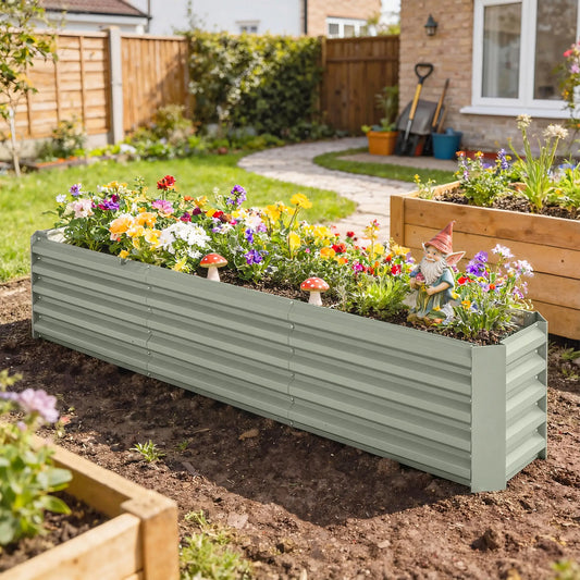 8 x 1.3 x 1.5ft Galvanized Raised Garden Bed, Reinforced Planter Box, Light Grey Galvanized Planter Boxes Light Grey at Gallery Canada