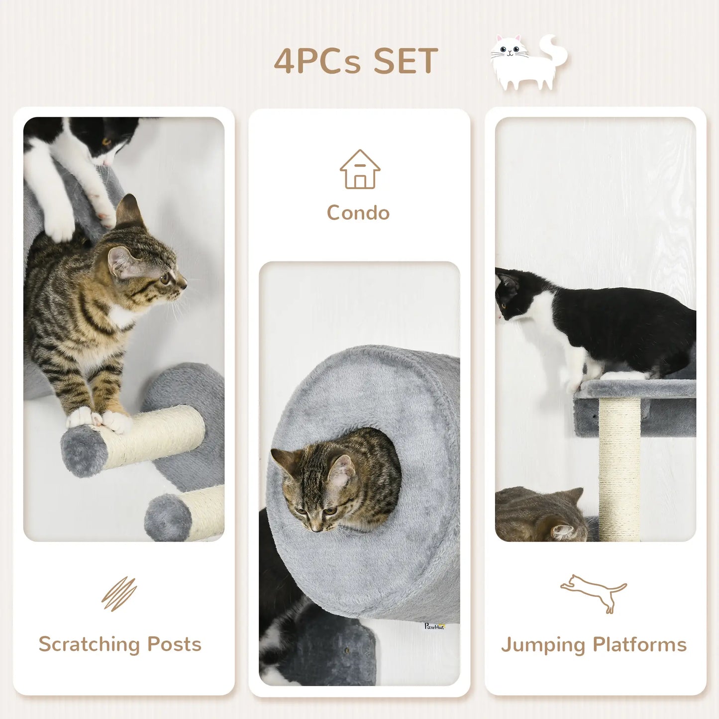 4 Pcs 9.3" H Cat Wall Shelves, Pet Climbing Shelf Set, Grey Cat Climbing Wall at Gallery Canada