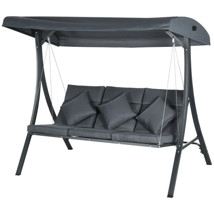 3-Person Patio Swing Chair, Adjustable Canopy, Cushioned Seat, Dark Grey Patio Swings with Stand Dark Grey at Gallery Canada