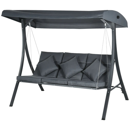 3-Person Patio Swing Chair, Adjustable Canopy, Cushioned Seat, Dark Grey Patio Swings with Stand Dark Grey at Gallery Canada