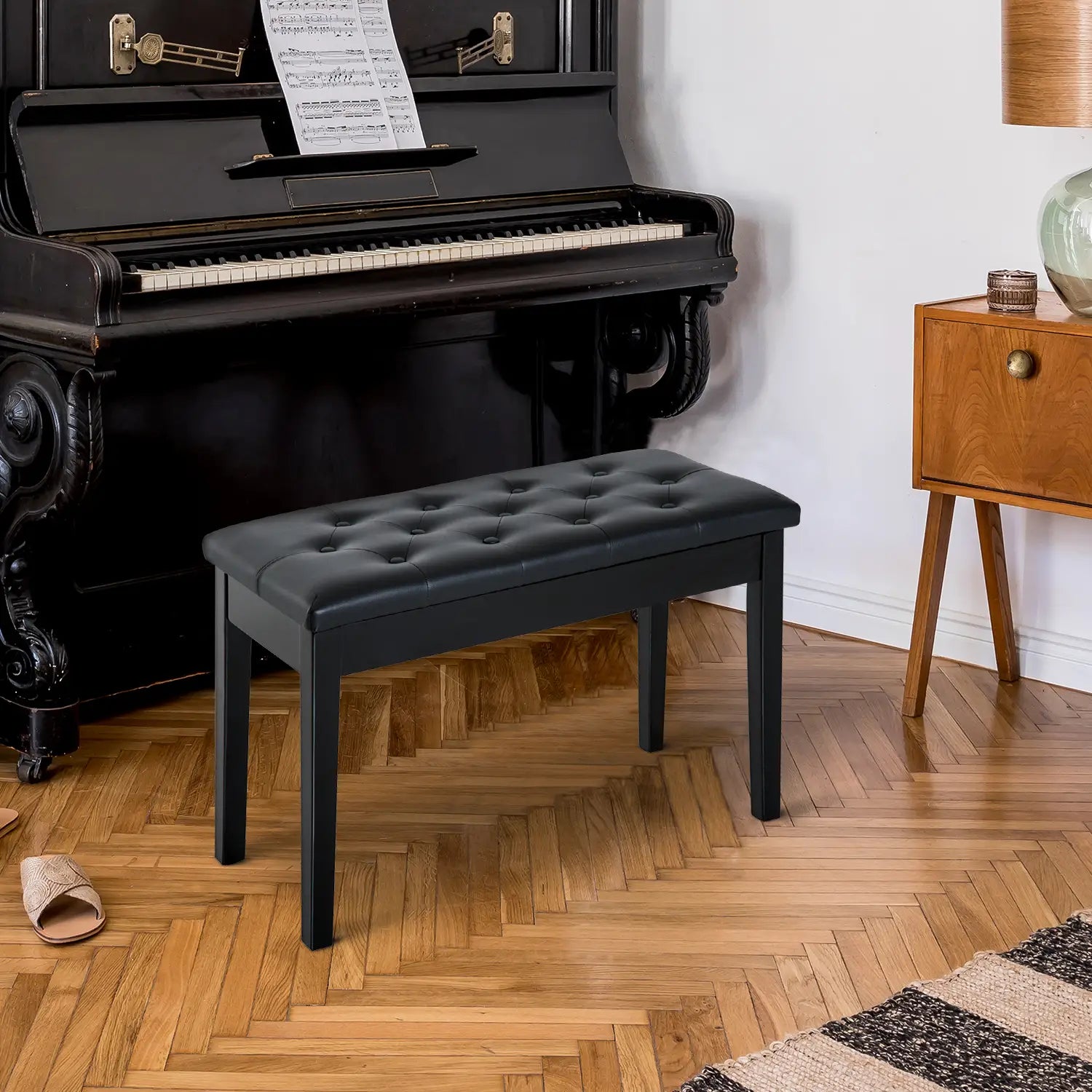 30 Piano Bench, Padded Cushion, Storage, Faux Leather, Black Piano Benches at Gallery Canada