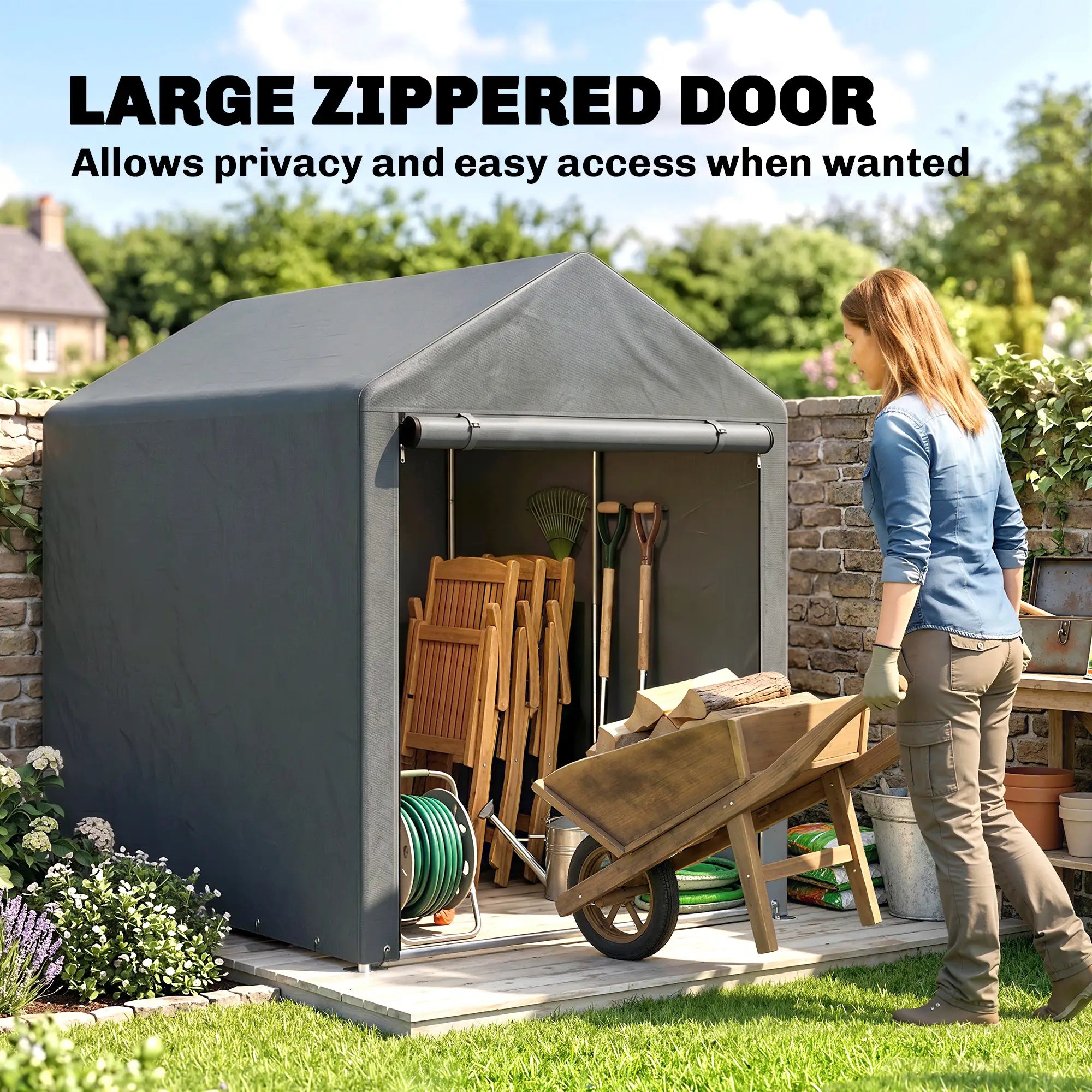 Bike Storage Shed, Motorcycle Shelter, Galvanized Steel, 4x6 Ft, Green Sheds at Gallery Canada