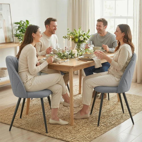 Modern Dining Chairs Set of 4, Upholstered, Metal Legs, Shell Backrest, Grey