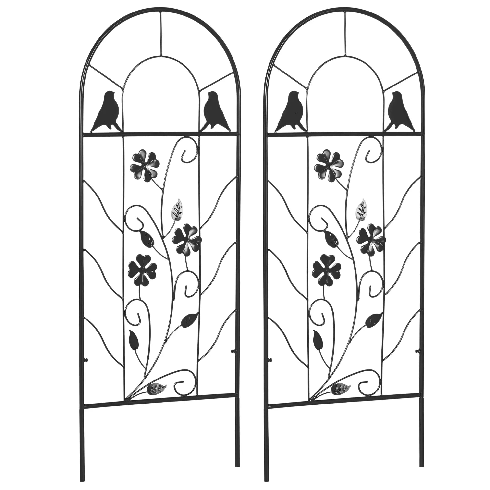 2 Pack Metal Garden Trellis, Birds and Leaves Grid Panels, 39