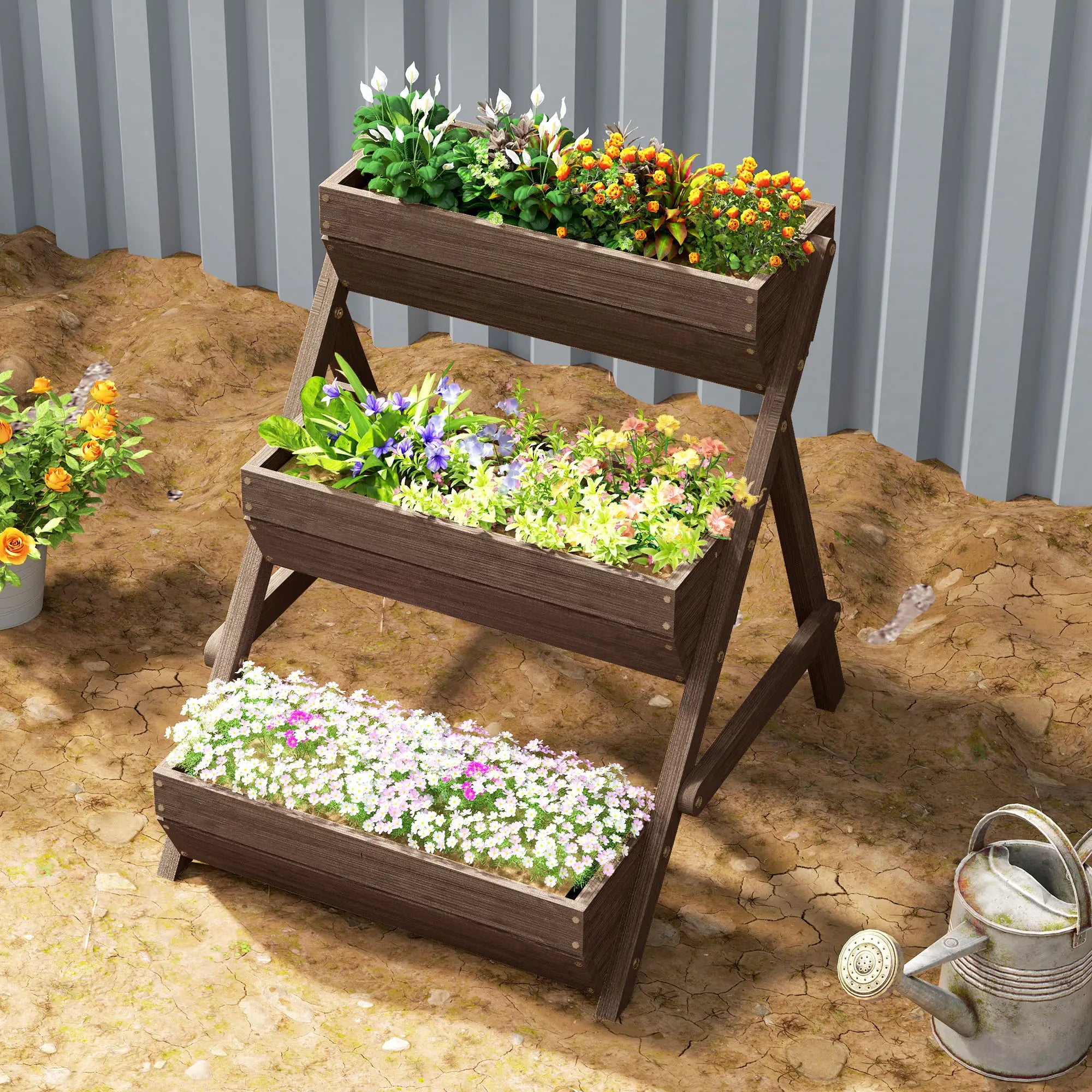 3 Tier Elevated Planter Box, Wooden Raised Garden Bed, 26
