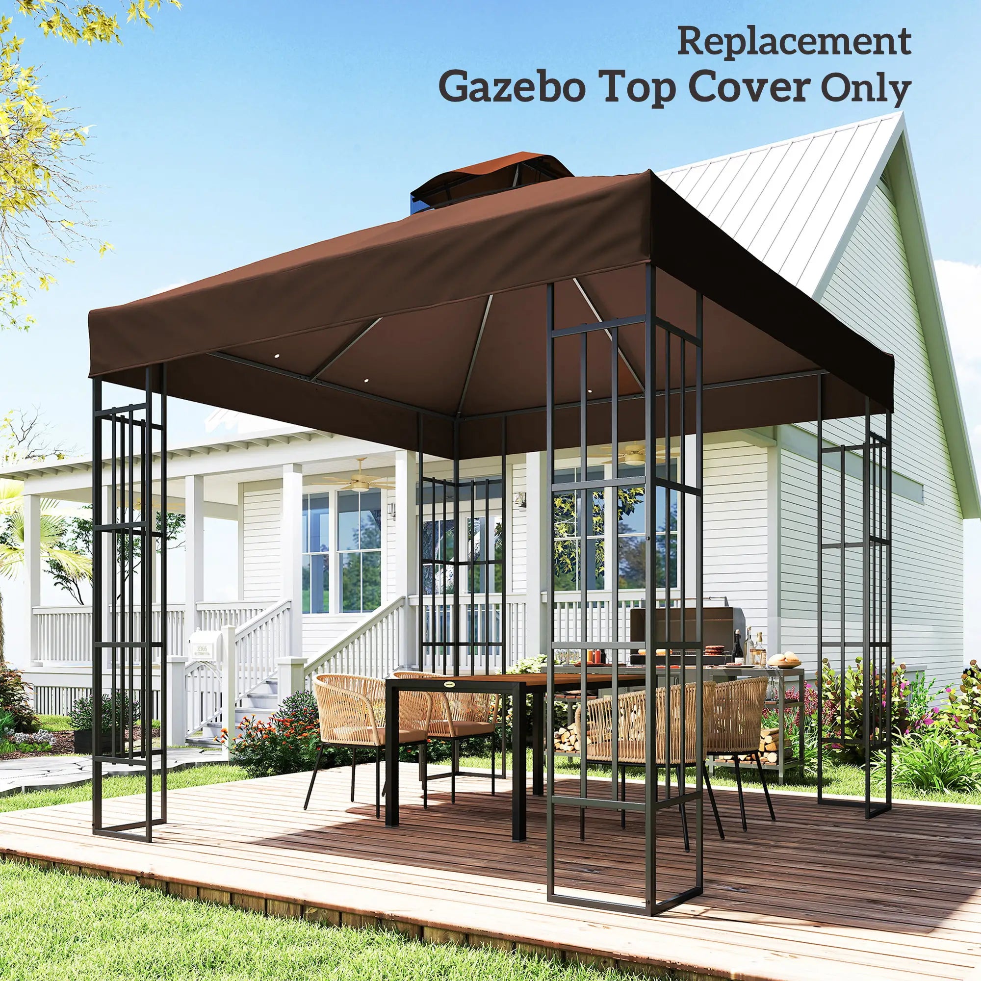 10' x 10' Gazebo Replacement Cover, 2-Tier Roof, UPF30+, Coffee Gazebo Canopy Replacement at Gallery Canada