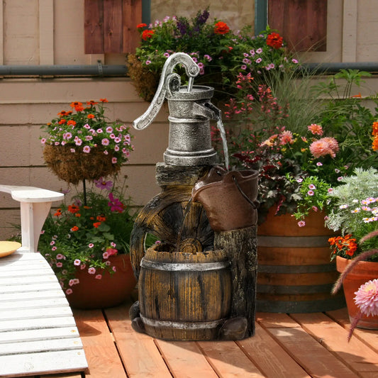 Rustic Waterfall Fountain, 3-Tier Cascading Outdoor, Adjustable Flow Water Fountains Silver, Brown at Gallery Canada