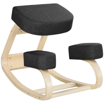 Ergonomic Kneeling Chair, Wood Stool with Thick Pads, Black Office Chairs at Gallery Canada