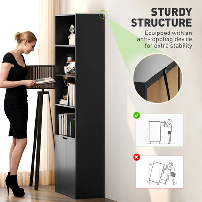 4-Tier Open Bookshelf with Doors, Home Office Storage, Black Bookcases With Doors at Gallery Canada