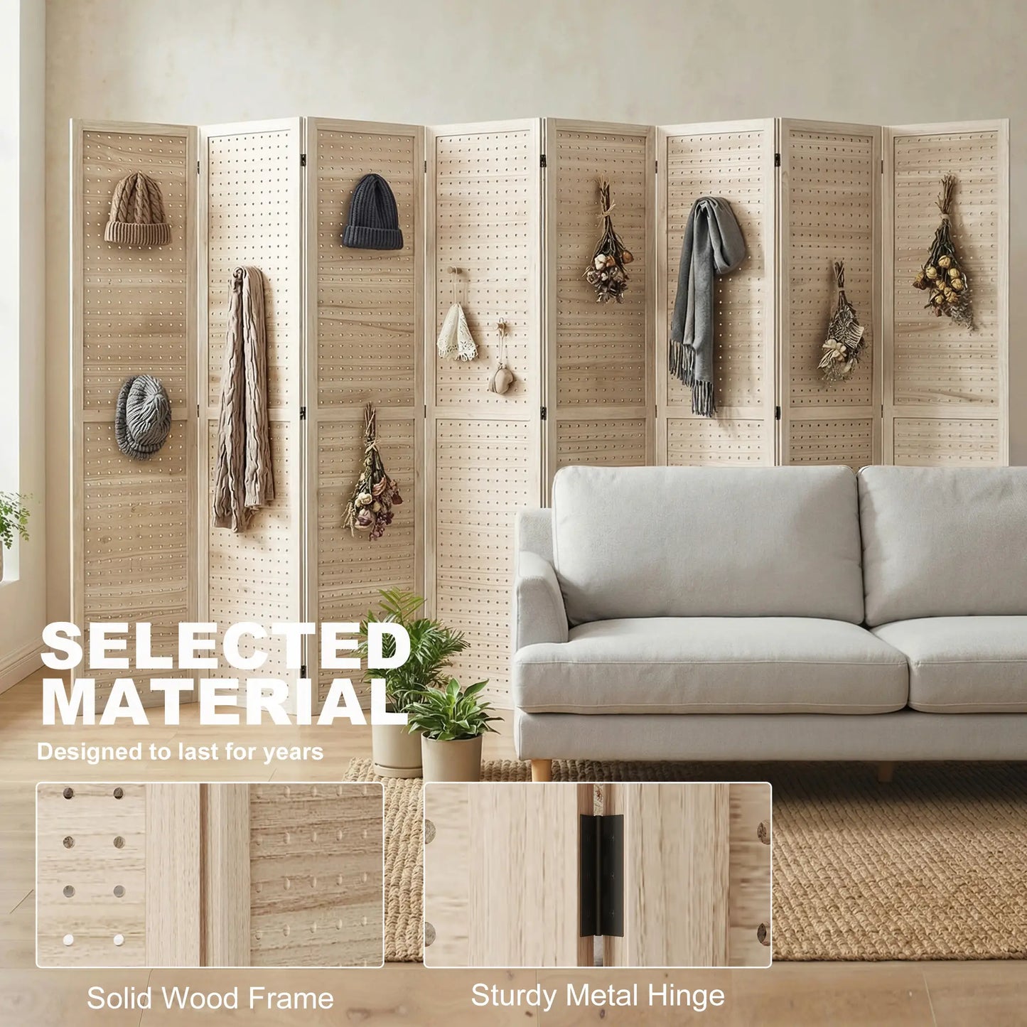 5.6 Ft. 8-Panel Room Divider, Pegboard Privacy Screen, Partition Wall, Natural Room Dividers at Gallery Canada