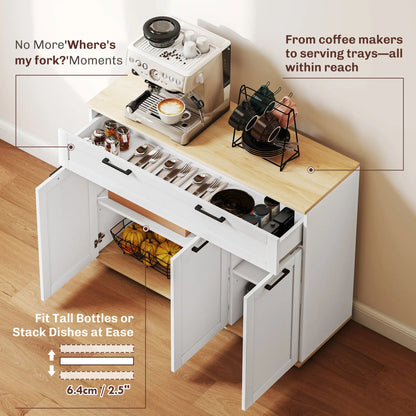 Modern 40" Sideboard Buffet Cabinet, 3 Doors, 2 Shelves, White Bar Cabinets at Gallery Canada