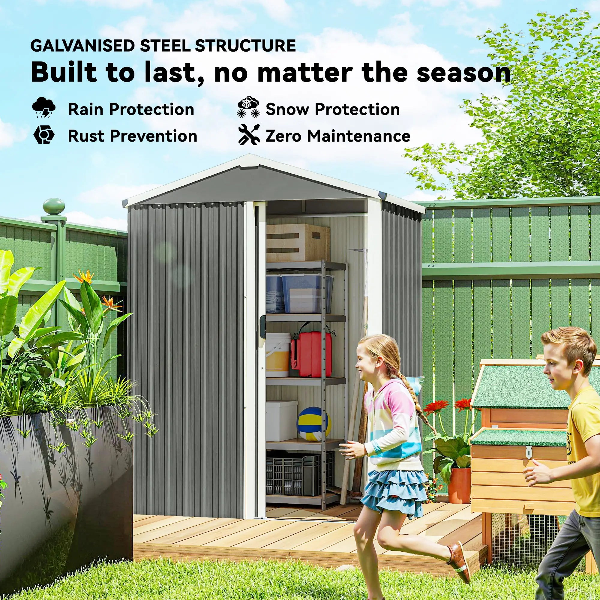 4.5 x 3ft Outdoor Storage Shed, Waterproof Metal Garden Shed, Light Grey Sheds at Gallery Canada