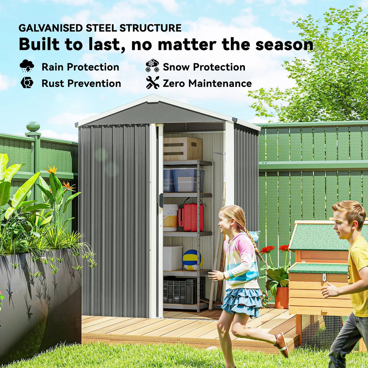 4.5 x 3ft Outdoor Storage Shed, Waterproof Metal Garden Shed, Light Grey Sheds at Gallery Canada