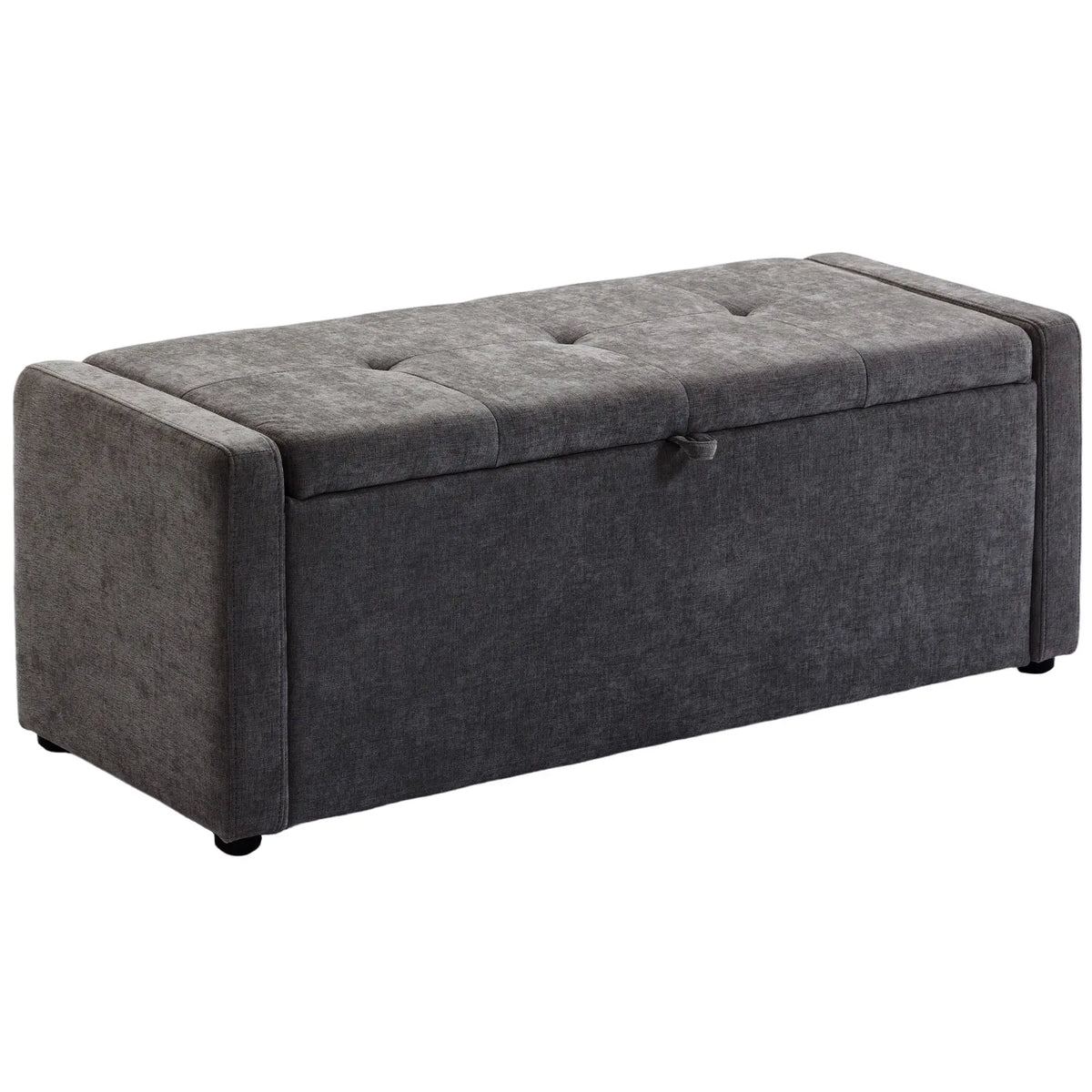Storage Ottoman Bench, Linen Fabric, Wide Padded Seat, Dark Grey Storage Ottomans & Benches at Gallery Canada