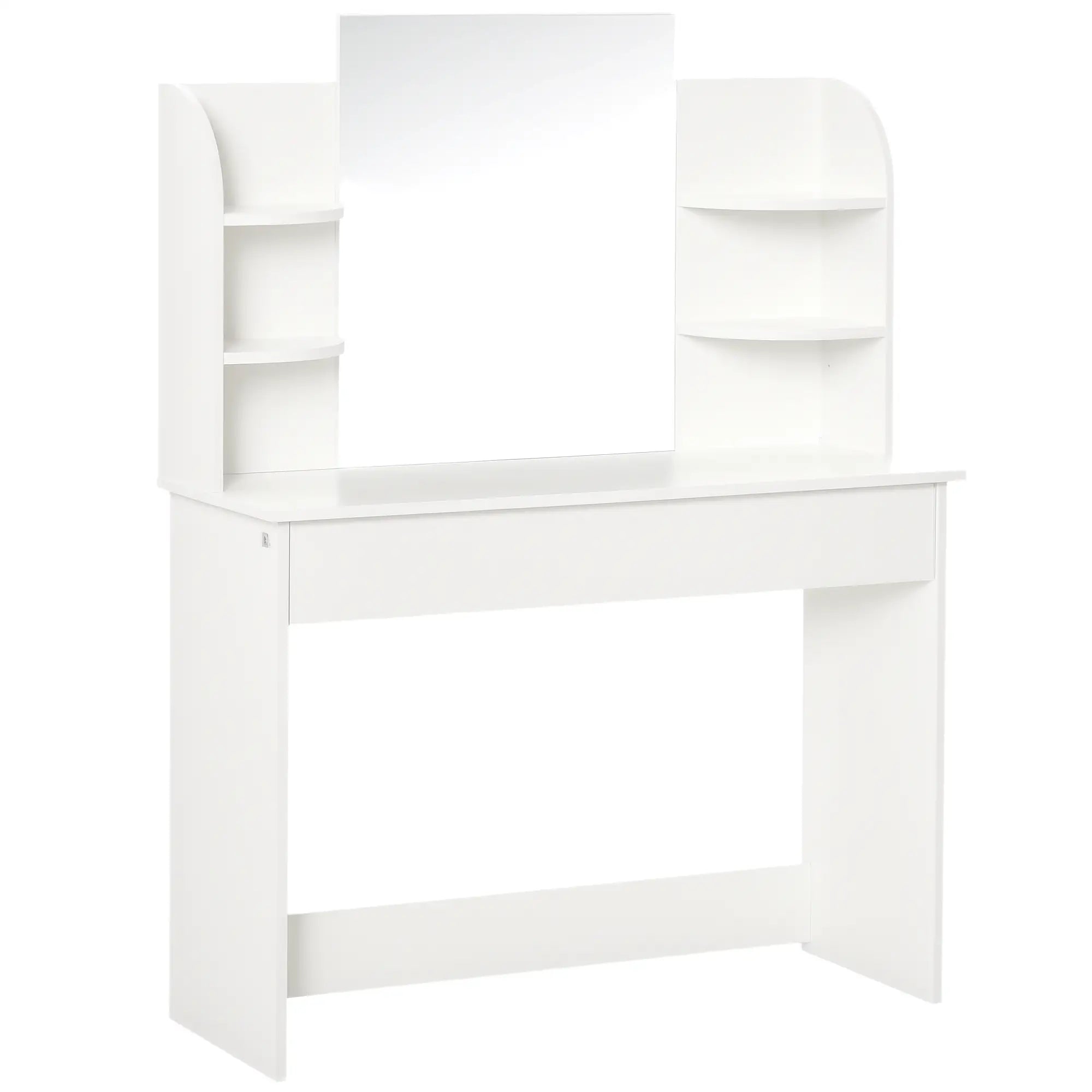 Wood Dressing Table With Makeup Mirror, Big Drawers, Open Shelf, White Dressing & Vanity Tables White at Gallery Canada