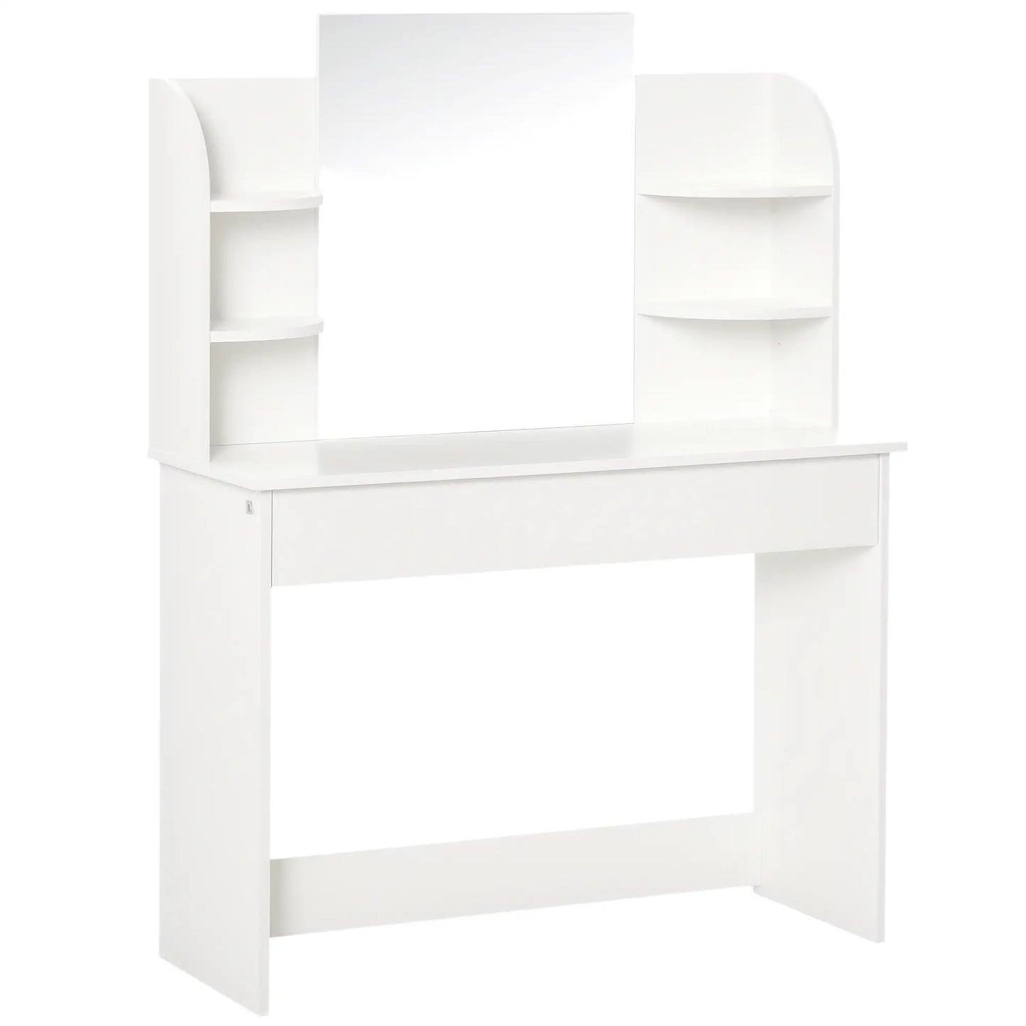 Wood Dressing Table With Makeup Mirror, Big Drawers, Open Shelf, White Dressing & Vanity Tables White at Gallery Canada
