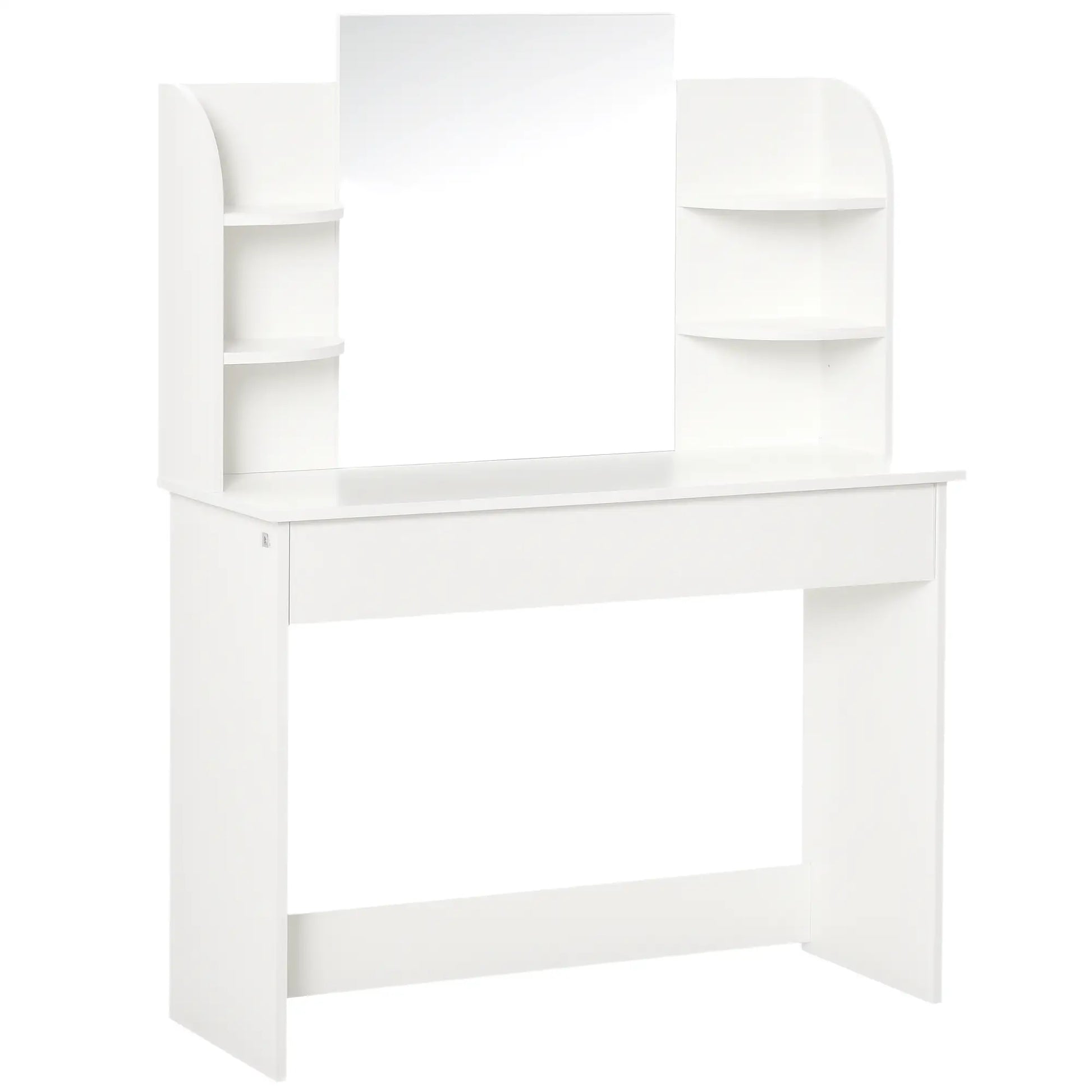 Wood Dressing Table With Makeup Mirror, Big Drawers, Open Shelf, White Dressing & Vanity Tables White at Gallery Canada