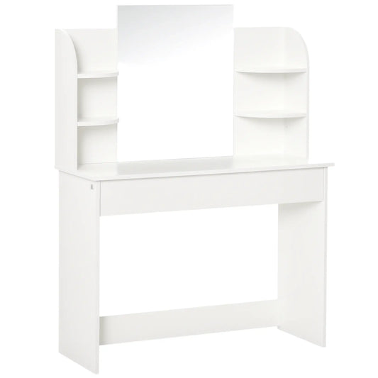 Wood Dressing Table With Makeup Mirror, Big Drawers, Open Shelf, White Dressing & Vanity Tables White at Gallery Canada
