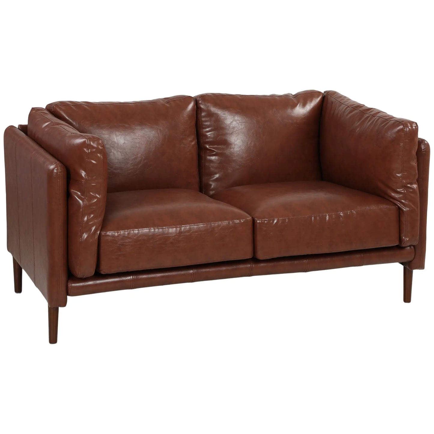 59" Loveseat Sofa, PU Leather 2 Seater with Wide Seat, Brown 2-Seater Sofas at Gallery Canada