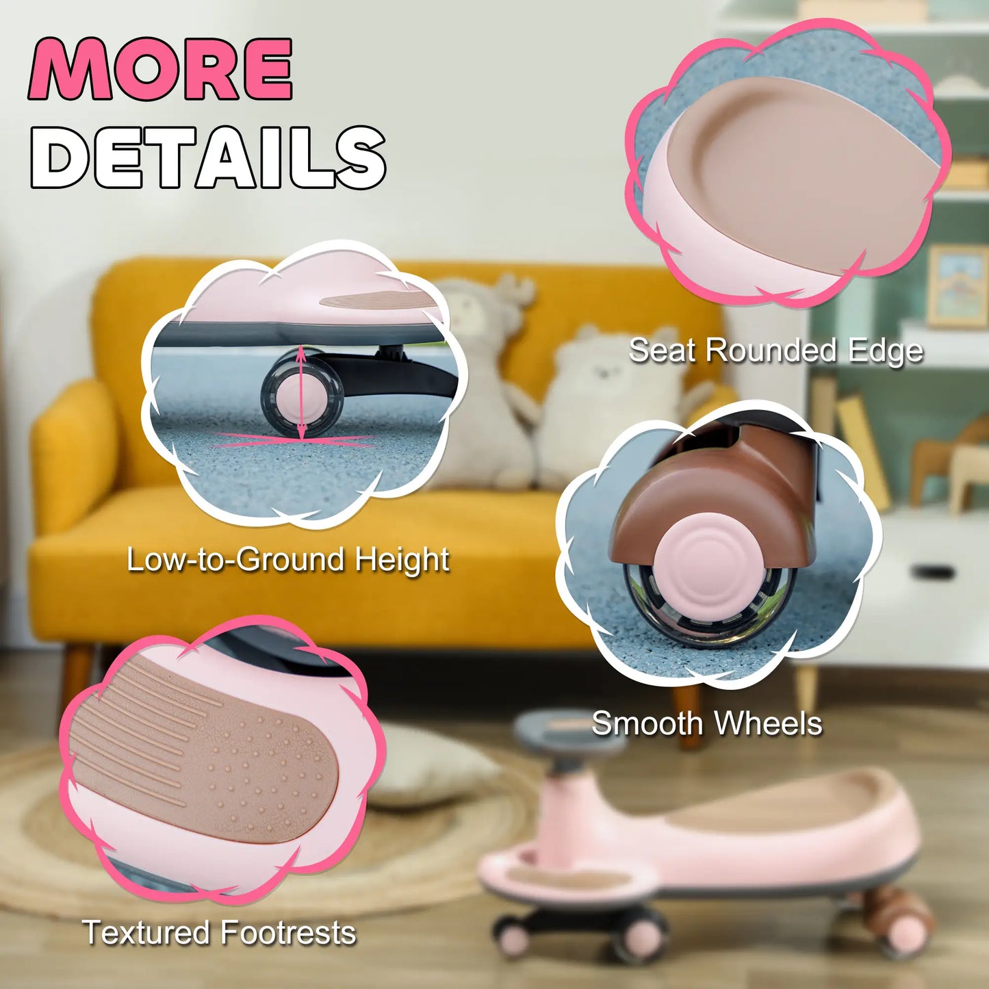 Kids Wiggle Car With Parent Rope, Music, Light, Pink Riding & Rocking Toys at Gallery Canada