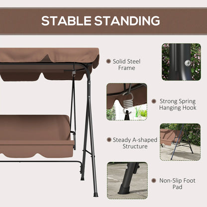 3-Seater Outdoor Porch Swing, Adjustable Canopy, Brown Patio Swings with Stand at Gallery Canada