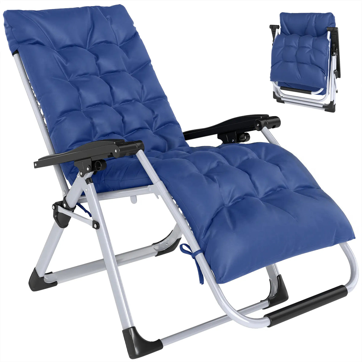 Reclining Zero Gravity Chair, Adjustable Backrest, Folding Garden Lounger, Dark Blue