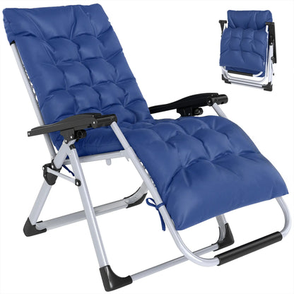 Reclining Zero Gravity Chair, Adjustable Backrest, Folding Garden Lounger, Dark Blue